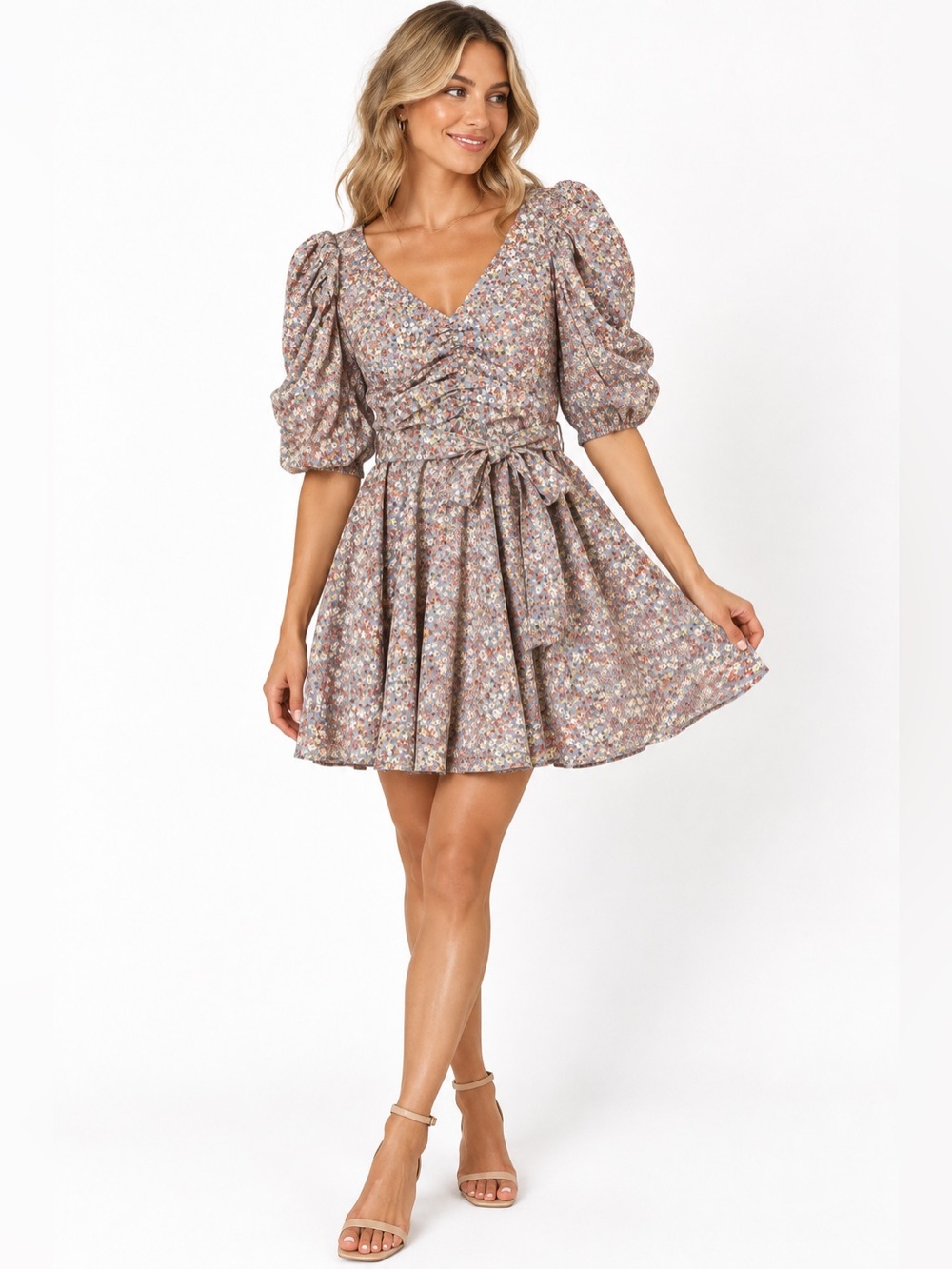 SHE + SKY Floral Ruched Puff Sleeve Romper Size Small NWT fairy cottegecore